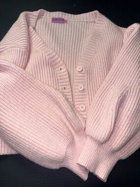 Edikted Soft Pink Ribbed V-Neck Button Cardigan